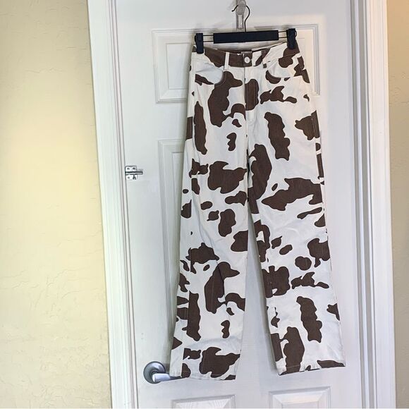 Princess Polly Be Wild Cowhide Print Denim Jeans Size 0 - Picture 4 of 10